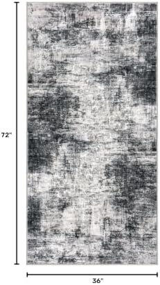 IOHOUZE Abstract Runner Rug 3x6 Ft Washable Runners for Hallways, Non Slip Kitchen Runner Printed Faux Wool Entryway Runner Indoor, Floor Carpet for Hall Kitchen Bedroom, Black Grey