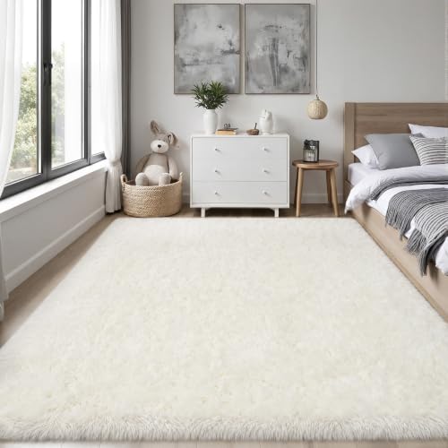 PLHXFR 5x7 Area Rugs Living Room: Fluffy Bedroom Rug Shag Carpet White