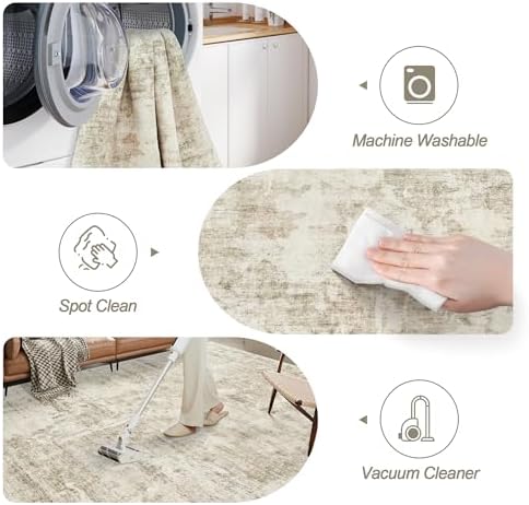 Soalmost 10x14 Area Rugs for Living Room Washable Rug Abstract Beige/Gray