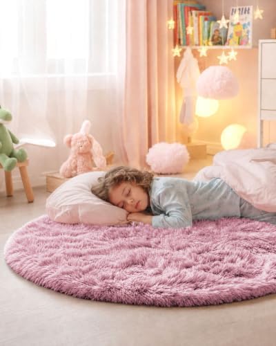 Smiry Round Area Rugs for Living Room Bedroom 2x2 ft, Fluffy Carpet
