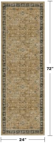 Washable 2x6 Entryway Runner Rug, Boho Kitchen Floor Mat for Indoor Entrance and Bathroom, Vintage Rustic Brown and Charcoal Olive Decor, Non-Slip Stain Resistant Low-Pile Throw Rug
