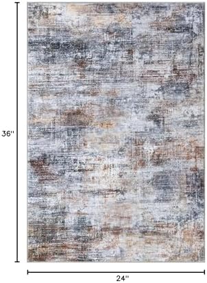IOHOUZE Small Abstract Area Rug 2x3 Ft Entryway Rugs Washable Door Mat Indoor Entrance, Rubber Backed Throw Rugs, Printed Faux Wool Non Slip Floor Carpet for Foyer Front Door Sink, Orange Grey