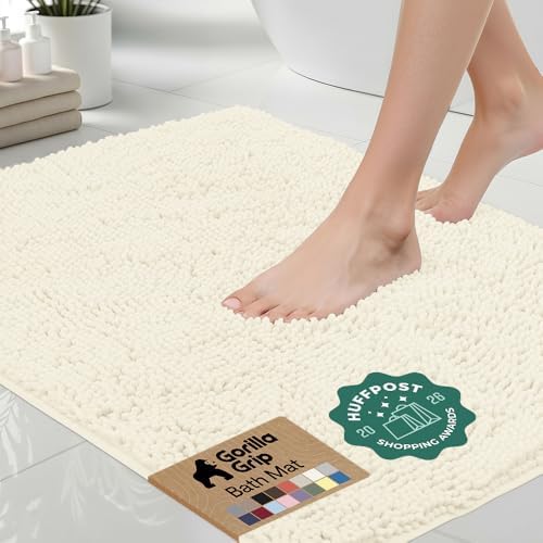 GORILLA GRIP Bath Rug Mat for Bathroom, Thick Chenille, 36x24 Ivory Cream