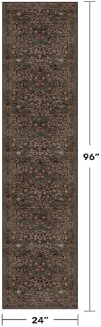Dark Brown Washable 2x8 Runners for Bathroom, Entryway Indoor Low Pile Rug, 8ft Long Non Slip Hallway Runner Rug, Boho Vintage Floor Décor for High Traffic Area