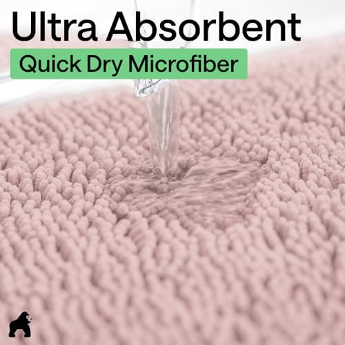 GORILLA GRIP Bath Rug Mat for Bathroom, Absorbent Chenille 60x24 Dusty Rose