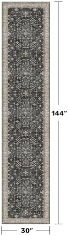 Dark Washable Long Runners for Hallways, 2'6"x12' Wide Kitchen Runner Rug, Entryway Indoor Rug, Non Slip Rubber Backing Boho Vintage Floor Decor, Ashen/Multi