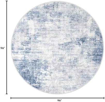 IOHOUZE Abstract Round Area Rug 8 Ft Washable Circle Rugs Large Round Rug Non Slip Thin Soft Circle Rugs, Printed Faux Wool Floor Carpet for Bedroom Living Room Dining Room Nursery, Light Blue Grey