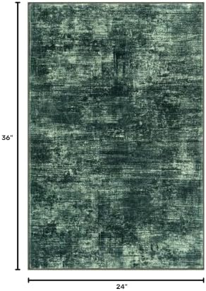 IOHOUZE Small Abstract Area Rug 2x3 Ft Entryway Rugs Washable Door Mat Indoor Entrance, Rubber Backed Throw Rugs, Printed Faux Wool Non Slip Floor Carpet for Foyer Front Door Sink, Dark Green