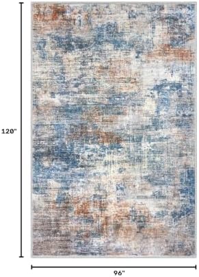IOHOUZE Abstract Area Rugs 8x10 Ft Washable Large Rugs for Living Room, Non Slip Dining Room Rug, Printed Faux Wool Rugs for Bedroom, Floor Carpet for Office Nursery Playroom, Blue Rust