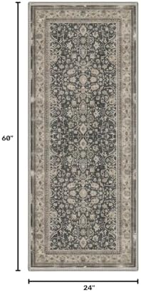 Bavni 2X5 Washable Hallway Runner Rug, Boho Oriental Floral Non Slip