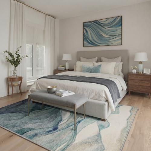 BEIMO Runner Rug for Hallway Kitchen, 2x5 Machine Washable Runners Rug for Entryway, Soft Modern Abstract Throw Rugs, Low Pile Floor Cover with Non Slip Backing, Light Teal