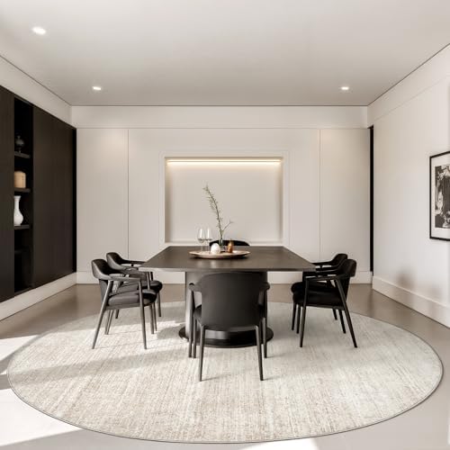Valenrug Round Rugs 8ft, Circle Washable Area Rugs for Living Room, Beige