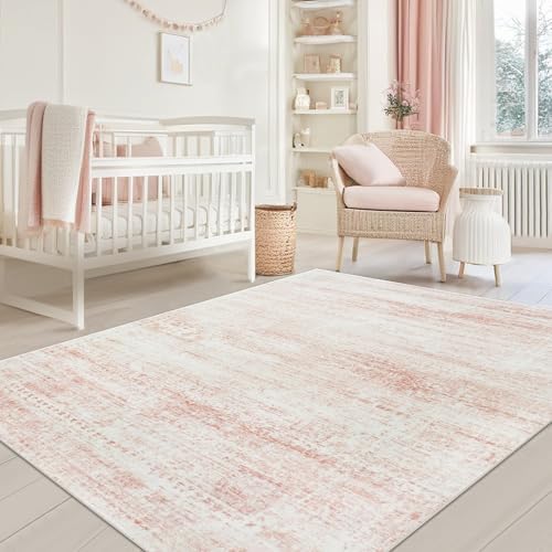 Pink Washable Rugs 5x7 Area Rugs for Living Room,Bedroom,Nursery,Carpet