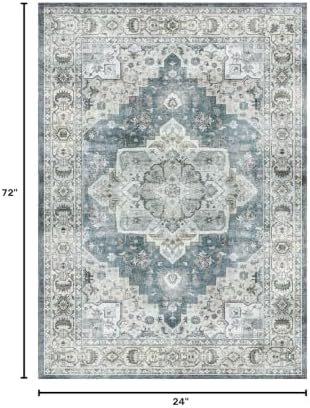 Lessymo Washable 2 x 6 Runner Rugs,Soft for Entryway Blue Grey/Beige