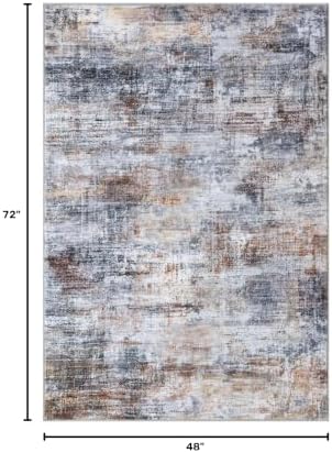 IOHOUZE Abstract Area Rug 4x6 Ft Washable Rugs for Entryway Indoor, Non Slip Small Living Room Rugs Printed Faux Wool Throw Rug, Floor Carpet for Kitchen Nursery Playroom, Orange Grey