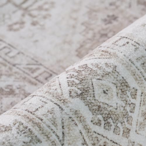 12x12 Square Area Rug Washable: Non Slip Living Room Floor Carpet Beige