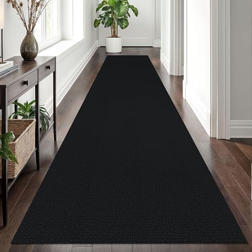 EARTHALL Washable Runner Rug, Non Slip Hall Runner, 3x12 Ft, Black Heather