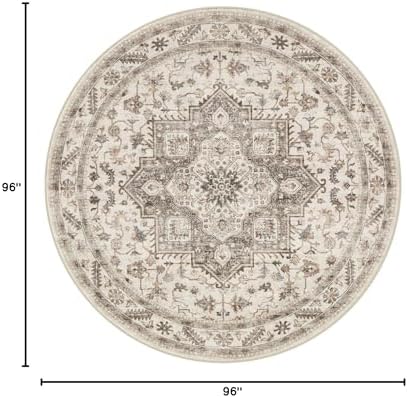 cotiled 8ft Round Living Room Area Rug, Washable, Traditional, Light Brown