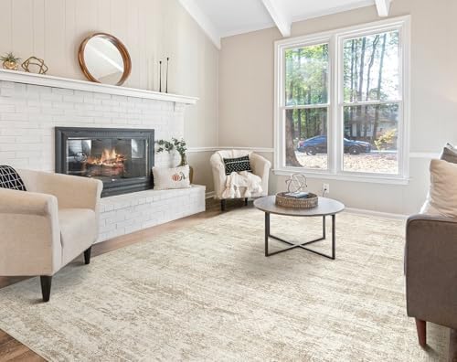 UERMEI 8x10 Area Rug Living Room Rugs - Washable Neutral Modern Abstract Soft Thin Rug Indoor Floor No Slip Rug Carpet for Bedroom Under Dining Table Home Office Decor - Beige/Brown