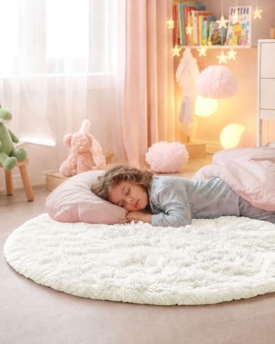 Smiry Round Area Rugs for Living Room Bedroom 5x5 ft, Fluffy Carpet