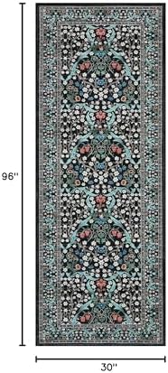 GarveeHome Floral Hallway Runner Rug, 2.5x8 Kitchen Runner Rugs, Washable Non Slip Entryway Rugs Indoor, Ultra-Thin Stain Resistant Carpet Floor Mat for Laundry Room, Black