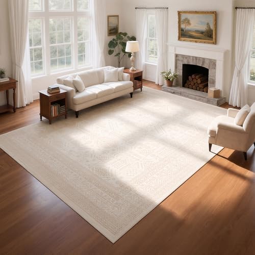 8x10 Retro Washable Area Rugs for Living Room,Bedroom,Dining Room- Brown