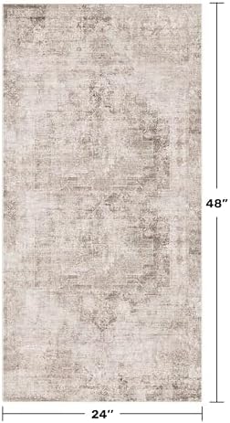 Light Brown 2x4 Runner Rug for Entryway Indoor, Kitchen Floor Waterproof, Bathroom, Powder Room, Washable Non Slip Low Pile Stain & Fade Resistant, Modern Eclectic Tan Décor, Distressed Design