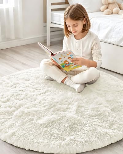 Smiry Round Area Rugs for Living Room Bedroom 5x5 ft, Fluffy Carpet