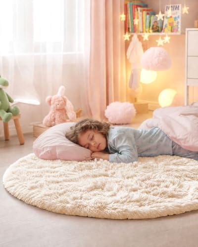 Smiry Round Area Rugs for Living Room Bedroom 3x3 ft, Fluffy Carpet