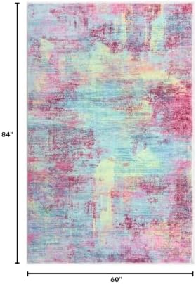 IOHOUZE Abstract Area Rugs 5x7 Ft Washable Rugs for Living Room, Non Slip Dining Room Rug, Printed Faux Wool Rugs for Bedroom, Floor Carpet for Office Nursery Playroom, Pink Teal