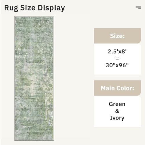 Soalmost Runner Rug 2'6"x8' Kitchen Hallway Runners Abstract Green/Ivory