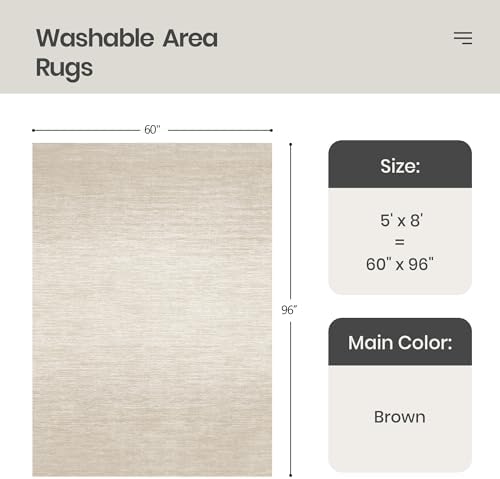 Valenrug 5x8 Area Rug Non Slip, Large Washable Rugs for Living Room, Brown
