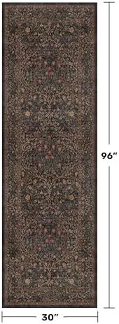 Dark Brown 2'6" x 8' Runner Rug for Hallways Non Slip, 8ft Extra Long Floor Runner for Kitchen, Entryway Indoor, Washable Rubber Backing Stain Resistant - Vintage Dark Botanical Floral Décor