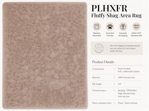 PLHXFR 6x9 Area Rugs Living Room: Fluffy Bedroom Rug Shag Carpet Camel