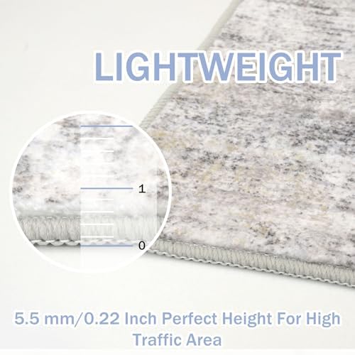 IOHOUZE Abstract Area Rugs 5x7 Ft Washable Rugs for Living Room, Non Slip Dining Room Rug, Printed Faux Wool Rugs for Bedroom, Floor Carpet for Kitchen Nursery Playroom, Grey Beige