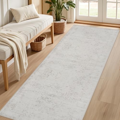 3x14 Hallway Washable Runner Rug: Kitchen Carpet Neutral Cream