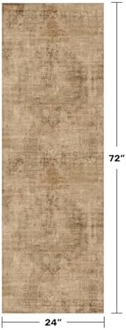 Farmhouse Kitchen Runners Rug 2x6, Washable Medallion Rug for Bathroom, Hallway, Entryway Indoor, Abstract Vintage Indoor Décor, Non Slip Rubber Backing, Stain Resistant Carpet, Distressed Design