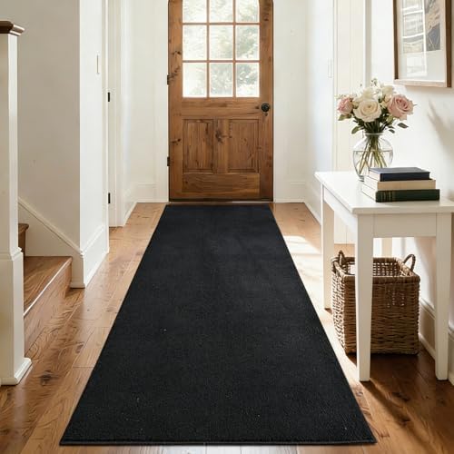 2x6 Pure Black Runner Rug Non-Slip Washable for Hallway Kitchen Bedroom