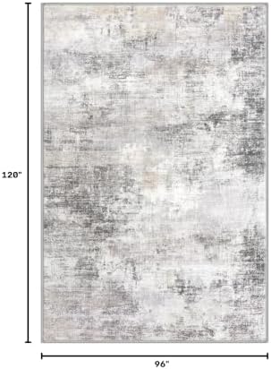 IOHOUZE Abstract Area Rugs 8x10 Ft Washable Large Rugs for Living Room, Non Slip Dining Room Rug, Printed Faux Wool Rugs for Bedroom, Floor Carpet for Office Nursery Playroom, Grey Beige