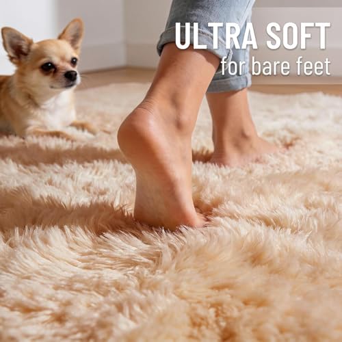 OLANLY 8x11 Machine Washable Large Area Rugs for Living Room, Bedroom, Soft Fluffy Shaggy Bedside Rug, Indoor Floor Carpet for Kids Girls and Boys, Dorms, Nursery, Home Decor Aesthetic, Beige