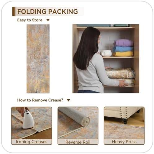 Beige Gold Rug Runners for Hallways Kitchen Non Slip Washable 2x6 Entryway Runner Rugs with Rubber Backing 6ft Long Carpet Runner for Laundry Room Bedroom, Low Pile Stain & Fade Resistant