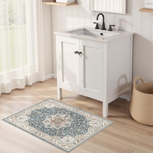 cotiled 2x3 Area Rug for Living Room, Washable, Traditional, Vintage Blue