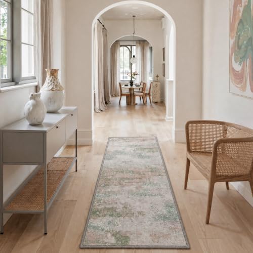 BEIMO 2x10 Runner Rug for Hallway, Pink Green Washable Abstract Rug