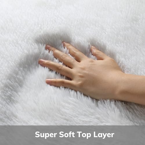Ophanie Round Rug 4Ft White Circle Area Rug, Aesthetic Room Decor, Fluffy Fuzzy Bedroom Carpet, Plush Soft Shaggy Living Room Rugs for Kids Home, Nursery with 99 pcs Pile fibers