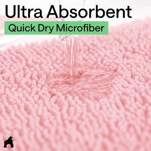GORILLA GRIP Chenille Bath Rug Mat for Oval Toilet Base, 24x19 Light Pink