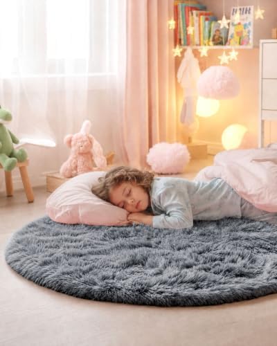 Smiry Round Area Rugs for Living Room Bedroom 4x4 ft, Fluffy Carpet