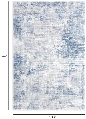IOHOUZE Abstract Area Rugs 9x12 Ft Washable Large Rugs for Living Room, Non Slip Dining Room Rug, Printed Faux Wool Rugs for Bedroom, Floor Carpet for Office Nursery Playroom, Light Blue Grey