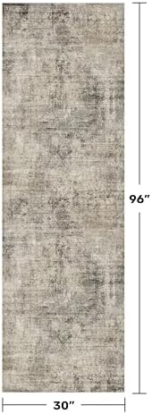 2'6"x8' Runner Rug for Hallway, Washable Taupe Brown 8ft Long Kitchen Rug, Non Slip Entryway Carpet with Rubber Backing, Stain Resistant Medallion Abstract Design, Distressed Design