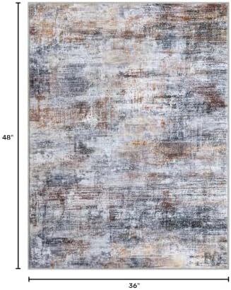 IOHOUZE Abstract Area Rug 3x4 Ft Washable Rugs for Entryway Indoor, Non Slip Kitchen Rug Printed Faux Wool Throw Rugs, Indoor Door Mat for Door Entrance Foyer Living Room, Orange Grey