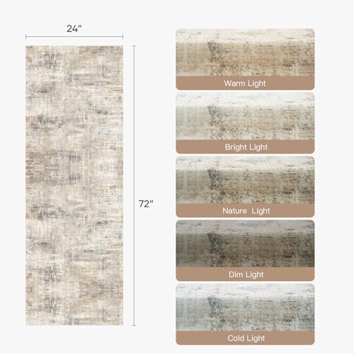 2X6 Area Rug for Hallways, Gold Abstract Washable Non-Slip Runner Rugs